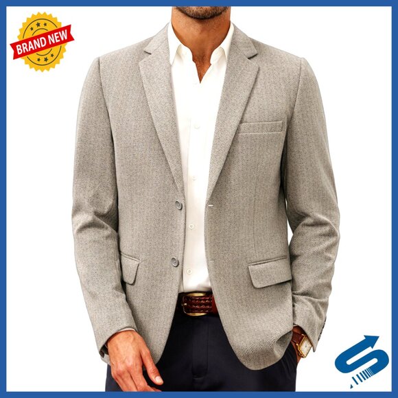 Lightweight Herringbone Knit Blazer Sport Coat Casual Formal Wear